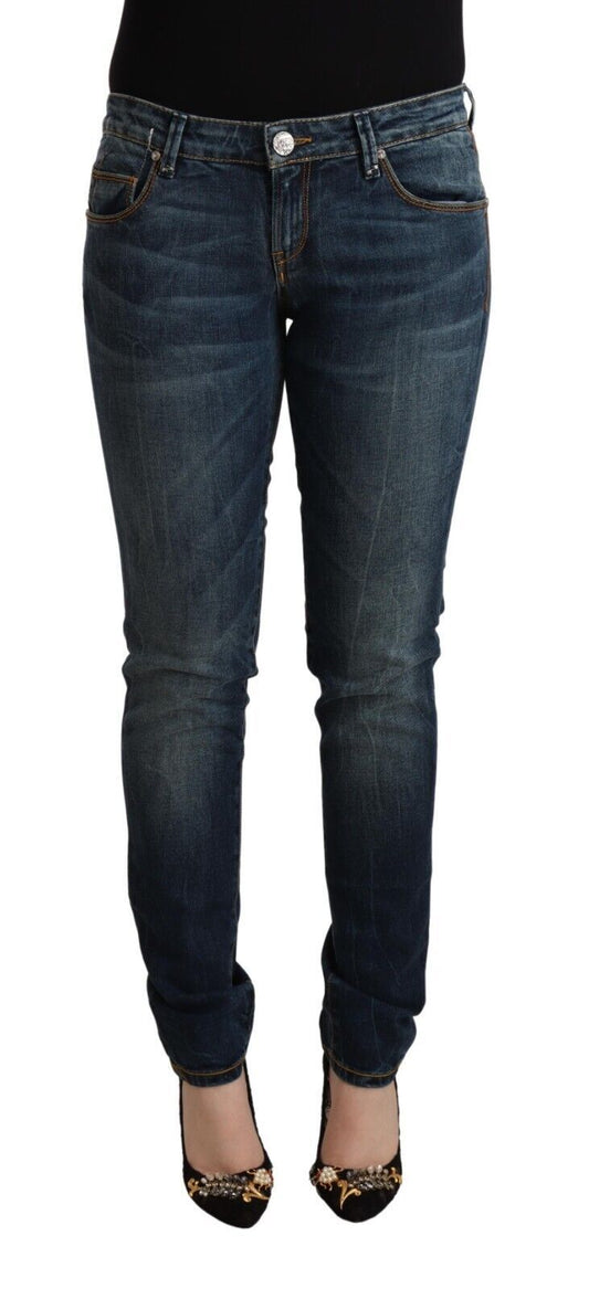 Jeans slim fit a vita bassa in cotone lavato blu Acht