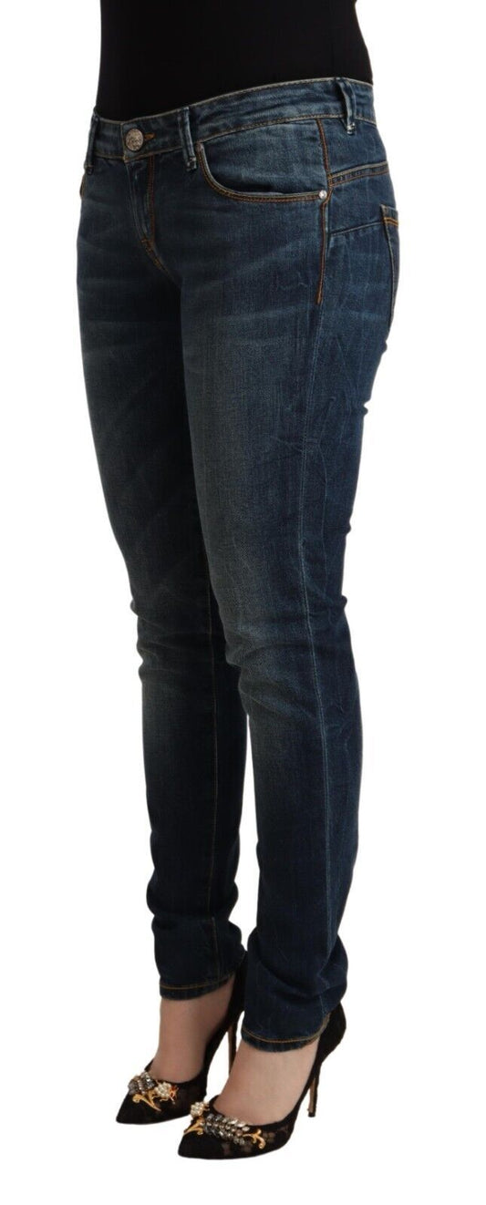 Jeans slim fit a vita bassa in cotone lavato blu Acht