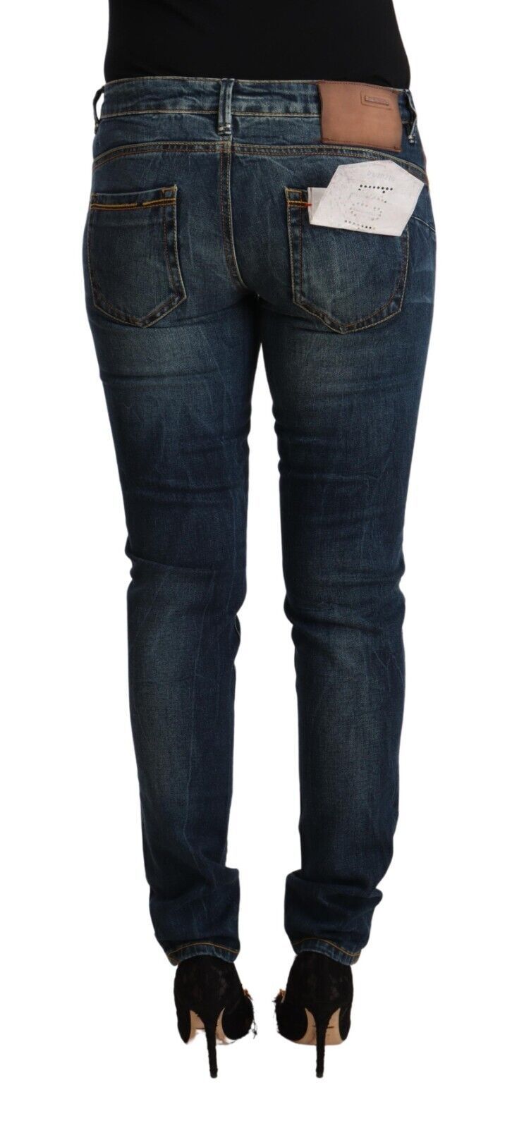 Jeans slim fit a vita bassa in cotone lavato blu Acht