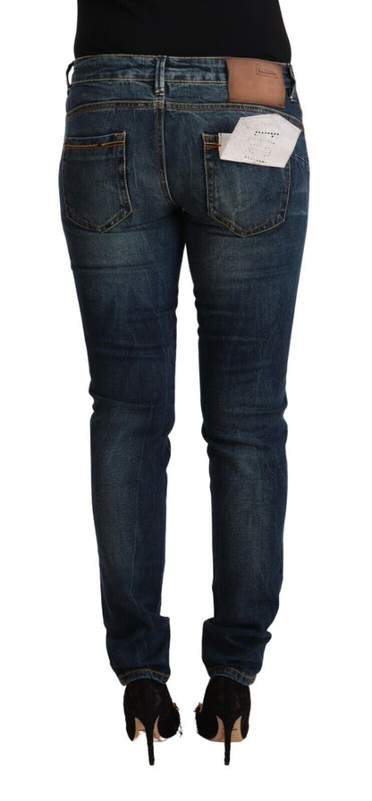 Jeans slim fit a vita bassa in cotone lavato blu Acht
