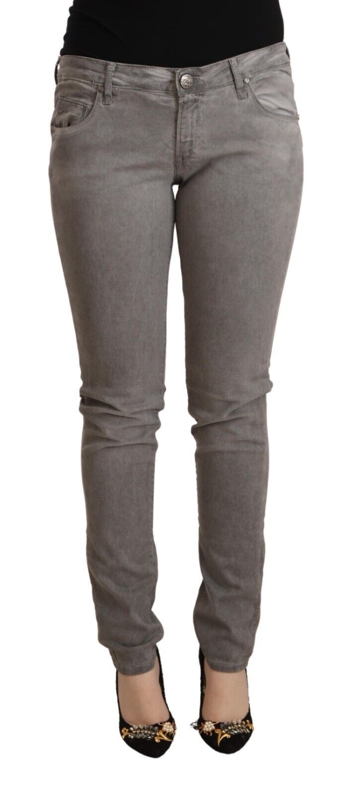 Jeans skinny push-up a vita bassa in cotone grigio chiaro