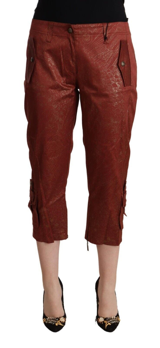 Pantaloni Capri corti in cotone a vita media in lurex marrone Just Cavalli