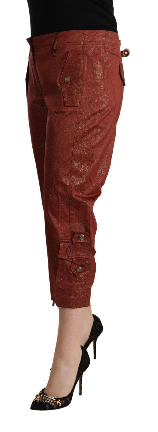 Pantaloni Capri corti in cotone a vita media in lurex marrone Just Cavalli