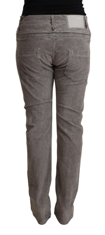 Pantaloni a vita alta in cotone grigio chiaro con vestibilità dritta