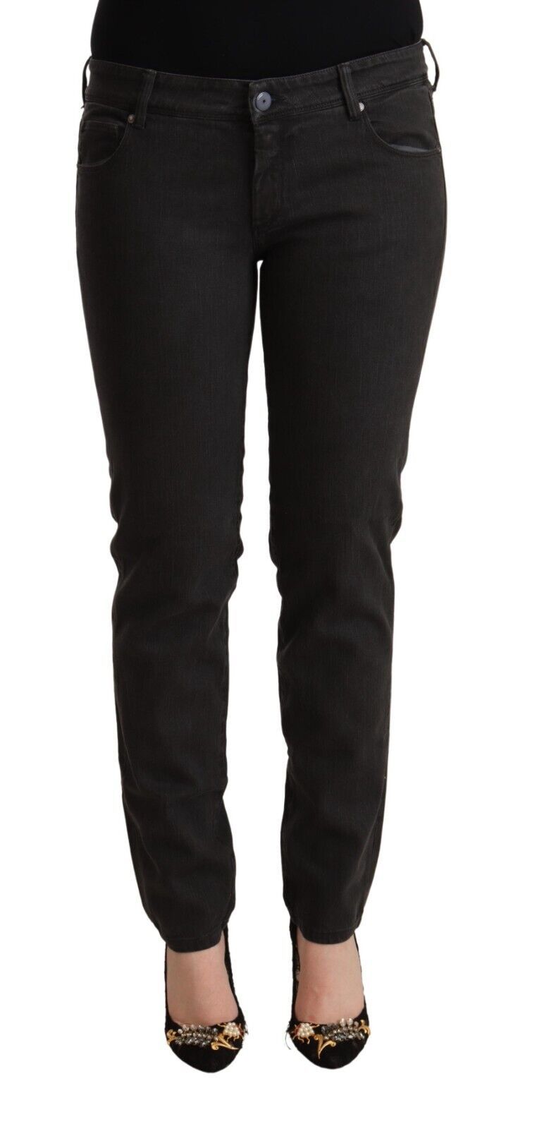Jeans skinny in denim di cotone a vita bassa neri Ermanno Scervino