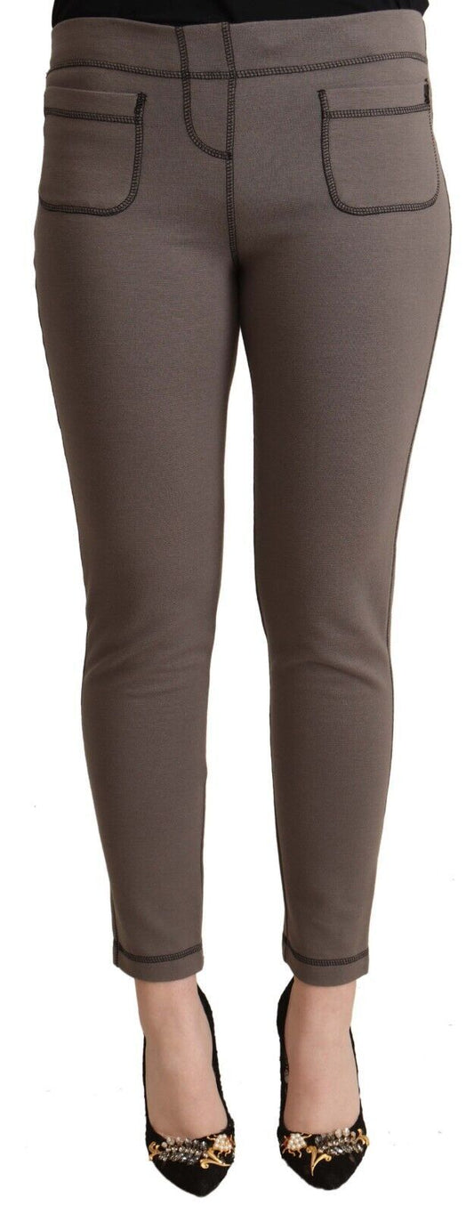 Leggings elasticizzati a vita media in cotone grigio John Galliano, pantaloni cropped