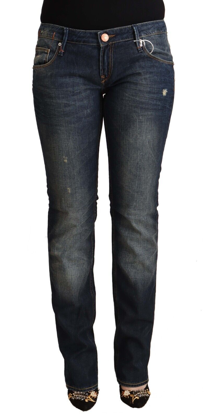 Jeans skinny a vita bassa in cotone lavato blu Acht
