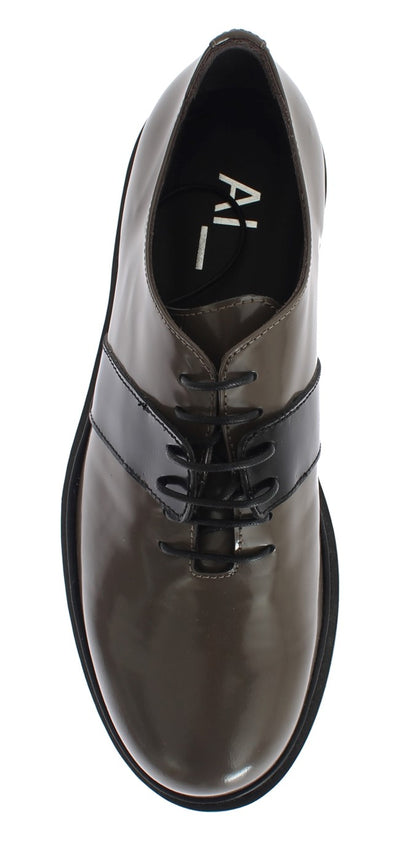 AI_ Scarpe con lacci in pelle grigio-marrone