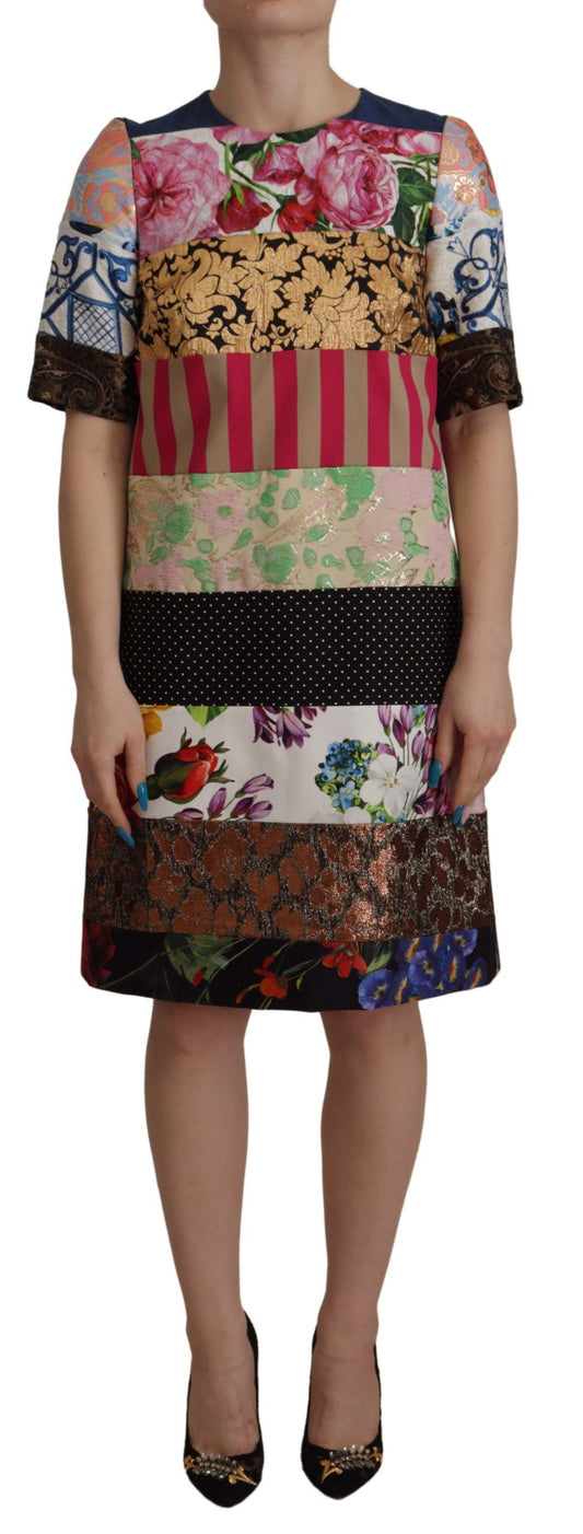 Dolce &amp; Gabbana Mini abito in jacquard con stampa floreale patchwork multicolore