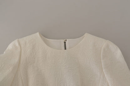 Dolce &amp; Gabbana Abito midi in broccato floreale bianco jaquard