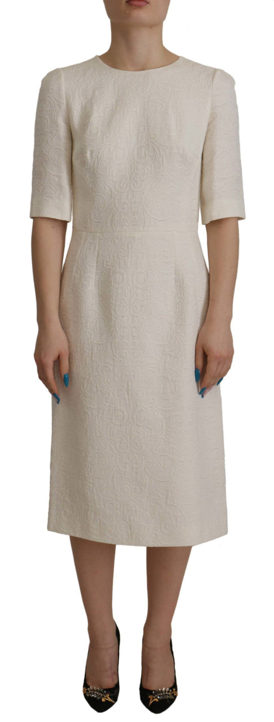 Dolce &amp; Gabbana Abito midi in broccato floreale bianco jaquard