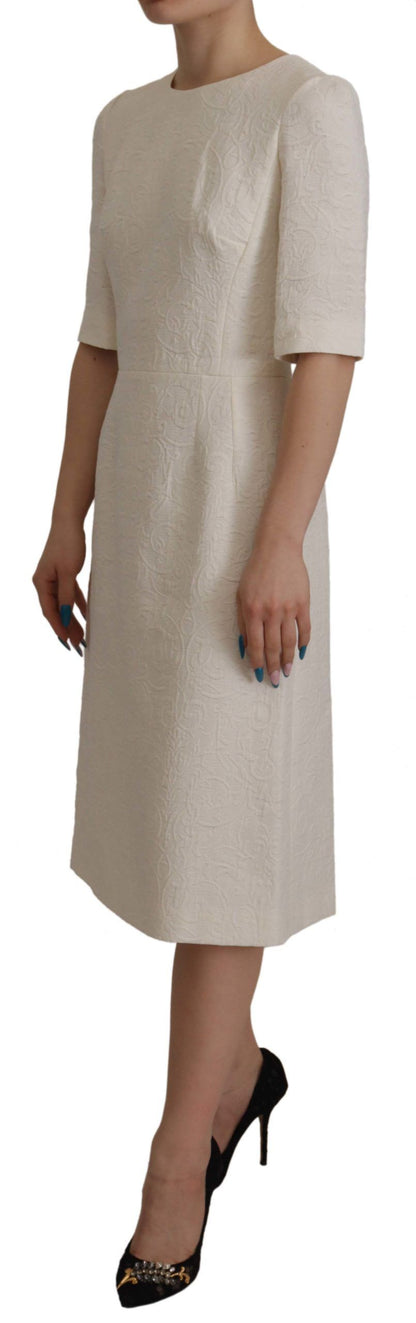 Dolce &amp; Gabbana Abito midi in broccato floreale bianco jaquard