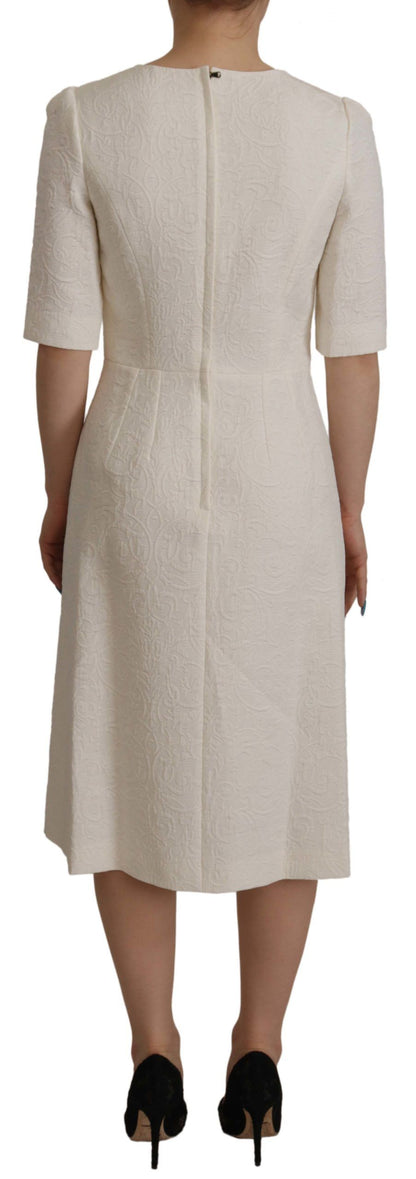 Dolce &amp; Gabbana Abito midi in broccato floreale bianco jaquard