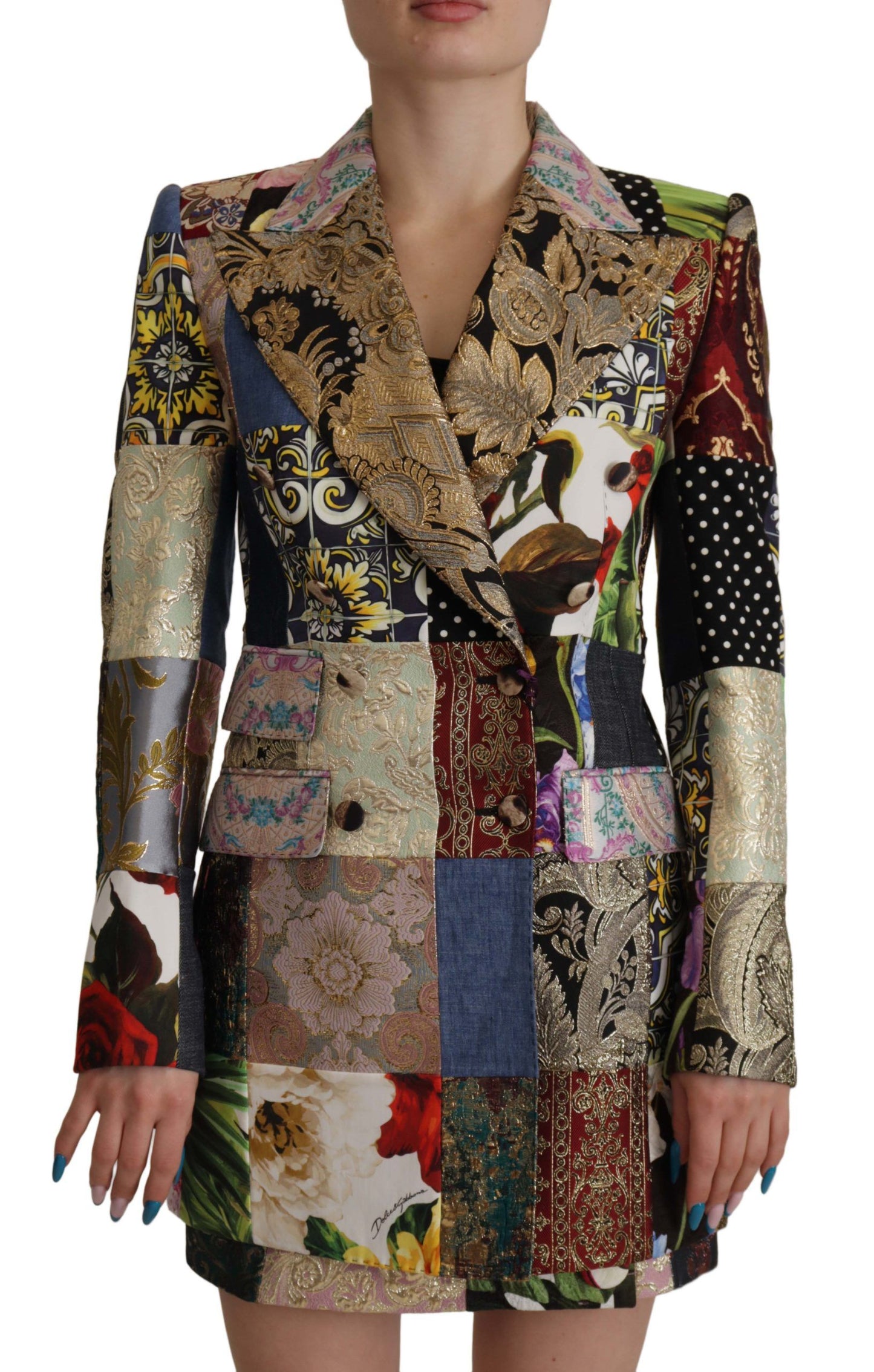 Giacca blazer doppiopetto in jacquard patchwork multicolore Dolce &amp; Gabbana