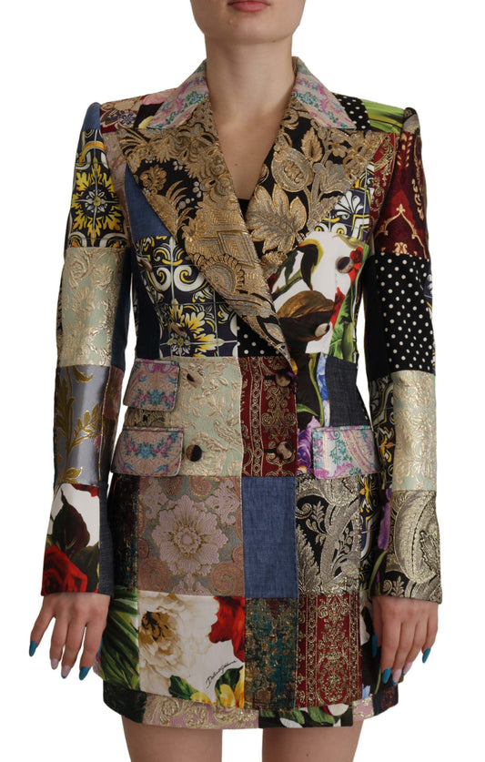 Giacca blazer doppiopetto in jacquard patchwork multicolore Dolce &amp; Gabbana