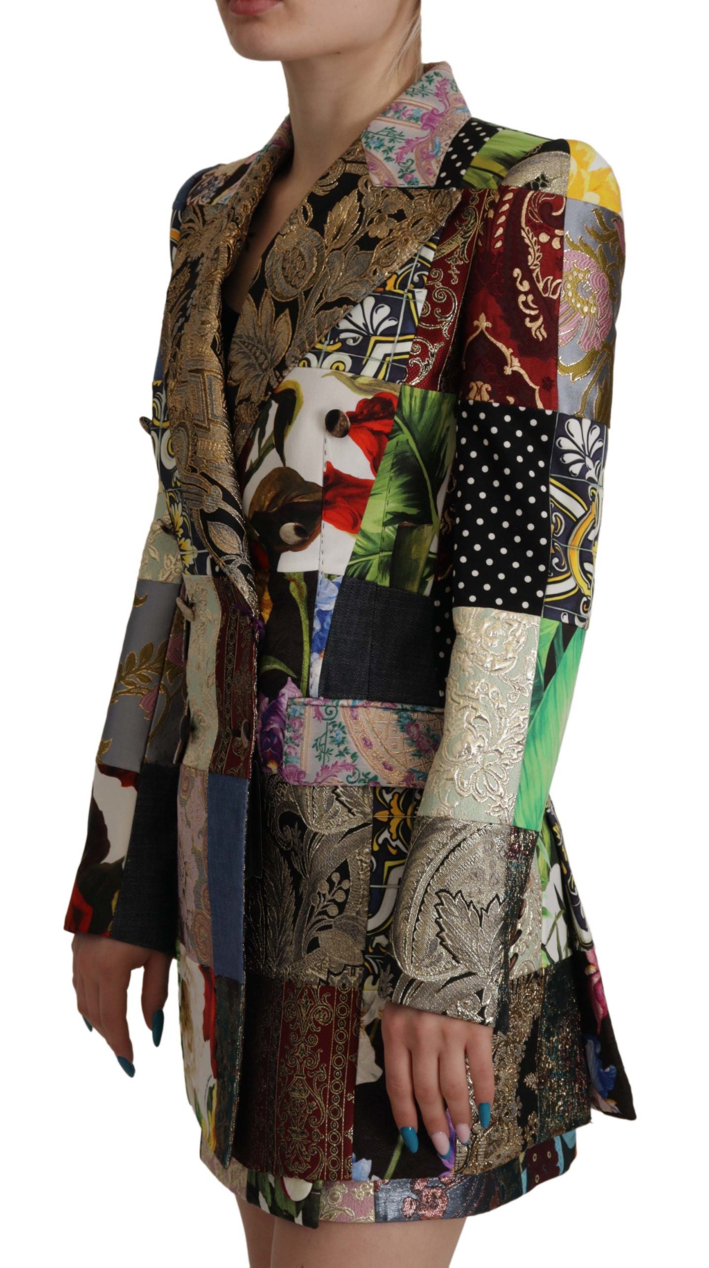 Giacca blazer doppiopetto in jacquard patchwork multicolore Dolce &amp; Gabbana