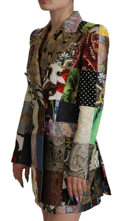 Giacca blazer doppiopetto in jacquard patchwork multicolore Dolce &amp; Gabbana