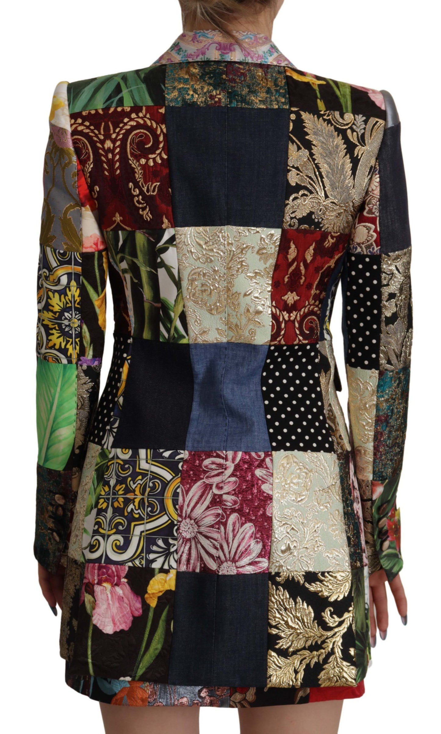 Giacca blazer doppiopetto in jacquard patchwork multicolore Dolce &amp; Gabbana