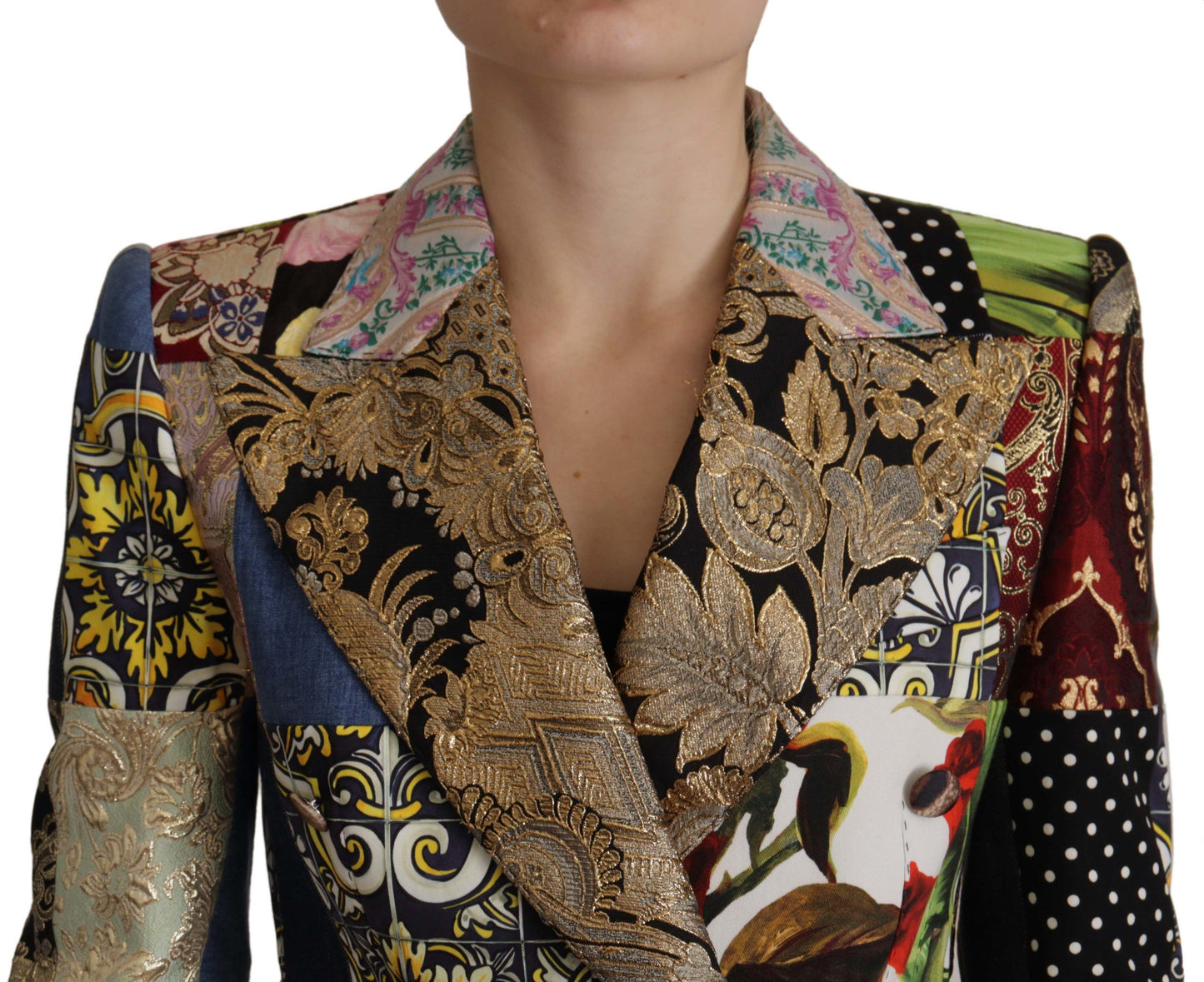 Giacca blazer doppiopetto in jacquard patchwork multicolore Dolce &amp; Gabbana