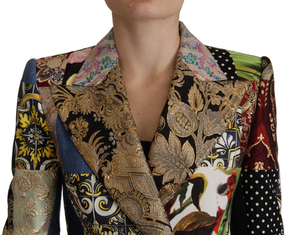Giacca blazer doppiopetto in jacquard patchwork multicolore Dolce &amp; Gabbana