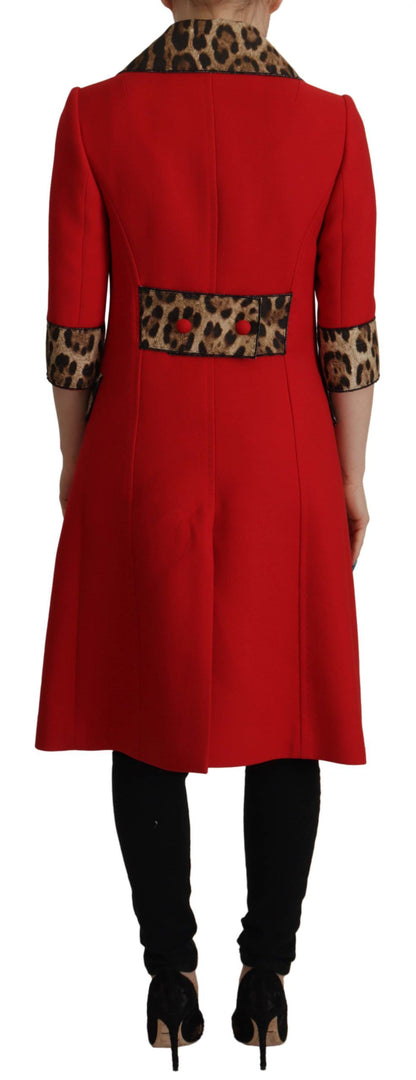 Giacca trench in lana leopardata rossa Dolce &amp; Gabbana