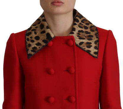 Giacca trench in lana leopardata rossa Dolce &amp; Gabbana