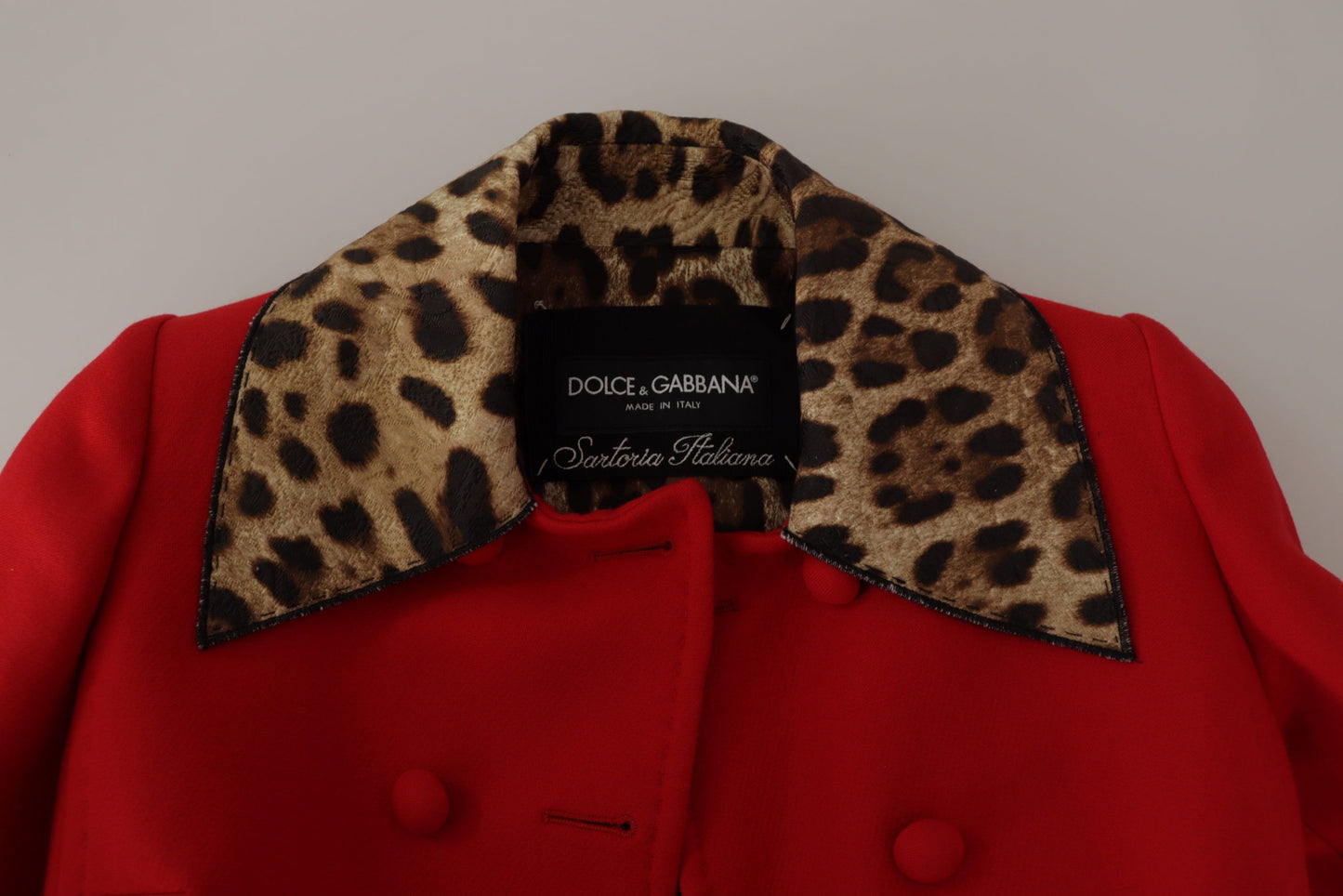 Giacca trench in lana leopardata rossa Dolce &amp; Gabbana