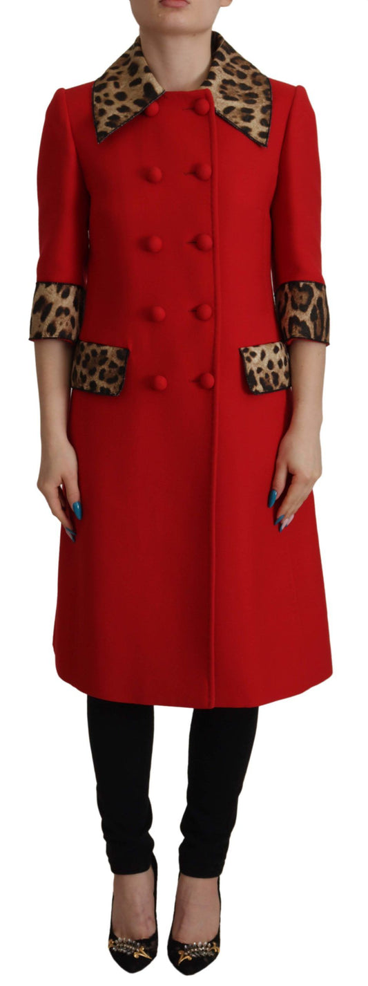 Giacca trench in lana leopardata rossa Dolce &amp; Gabbana