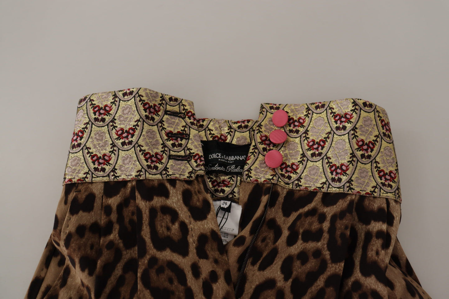 Pantaloni a vita alta in jacquard dorato leopardato marrone Dolce &amp; Gabbana
