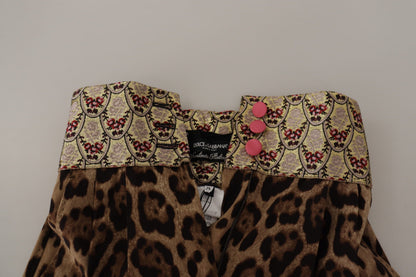 Pantaloni a vita alta in jacquard dorato leopardato marrone Dolce &amp; Gabbana