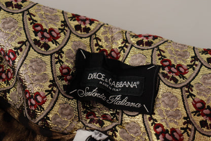Pantaloni a vita alta in jacquard dorato leopardato marrone Dolce &amp; Gabbana