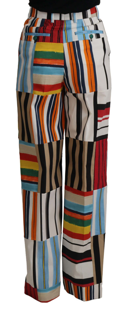 Pantaloni in cotone a vita alta a righe multicolor Dolce &amp; Gabbana