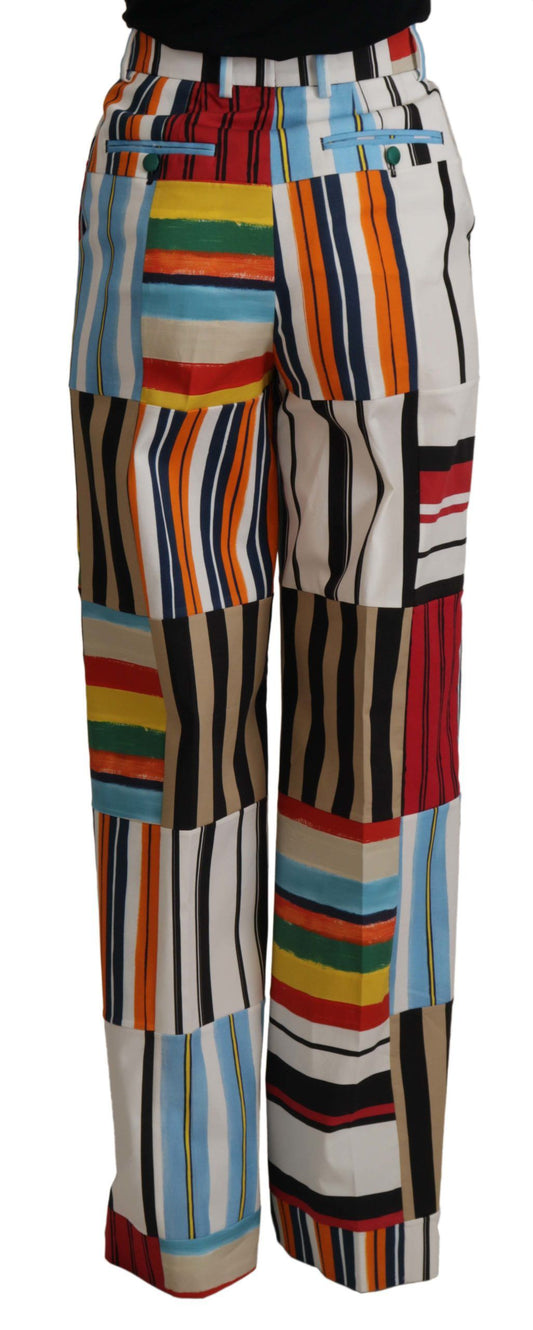 Pantaloni in cotone a vita alta a righe multicolor Dolce &amp; Gabbana