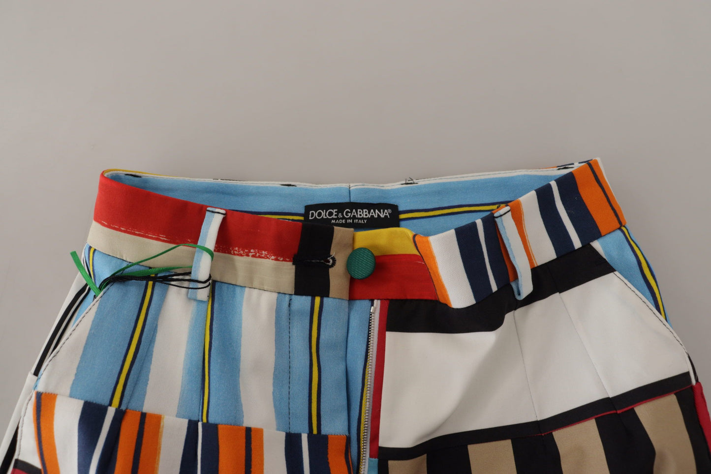 Pantaloni in cotone a vita alta a righe multicolor Dolce &amp; Gabbana