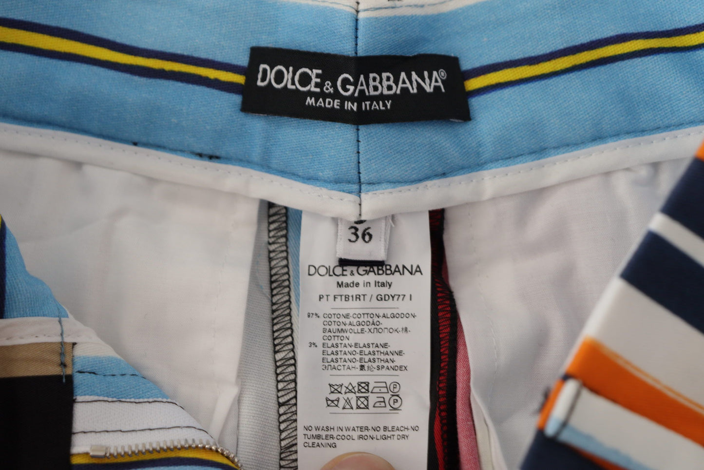 Pantaloni in cotone a vita alta a righe multicolor Dolce &amp; Gabbana