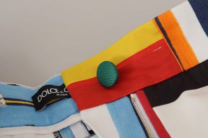Pantaloni in cotone a vita alta a righe multicolor Dolce &amp; Gabbana