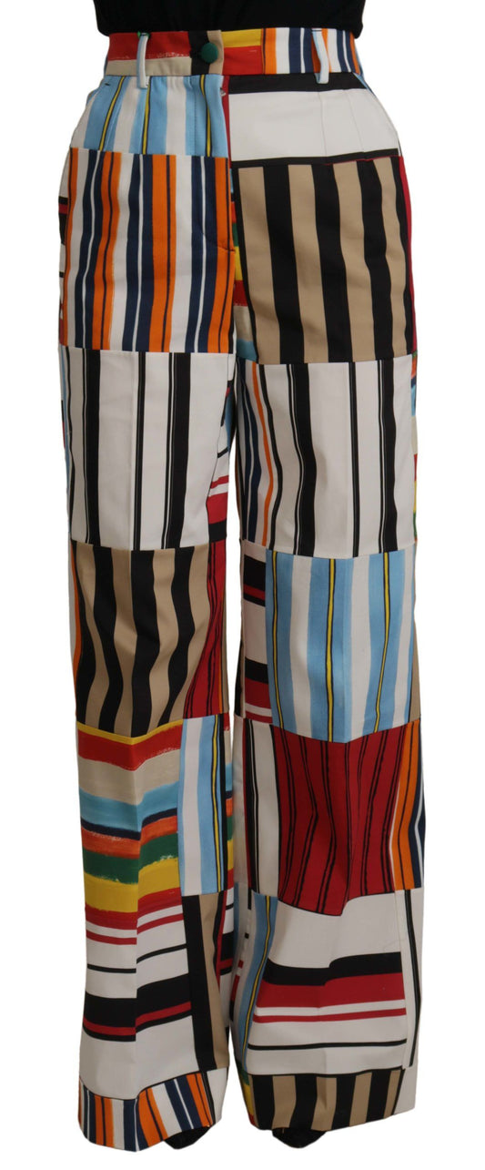 Pantaloni in cotone a vita alta a righe multicolor Dolce &amp; Gabbana