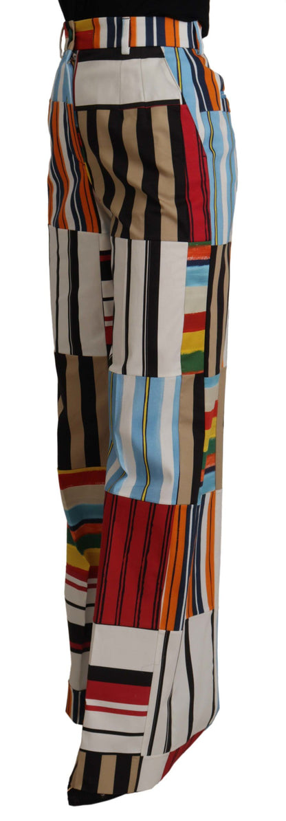 Pantaloni in cotone a vita alta a righe multicolor Dolce &amp; Gabbana