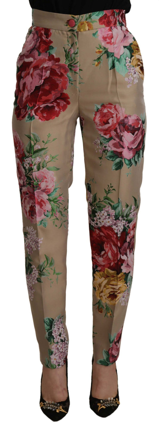 Dolce &amp; Gabbana Abito floreale beige con pantaloni a vita alta