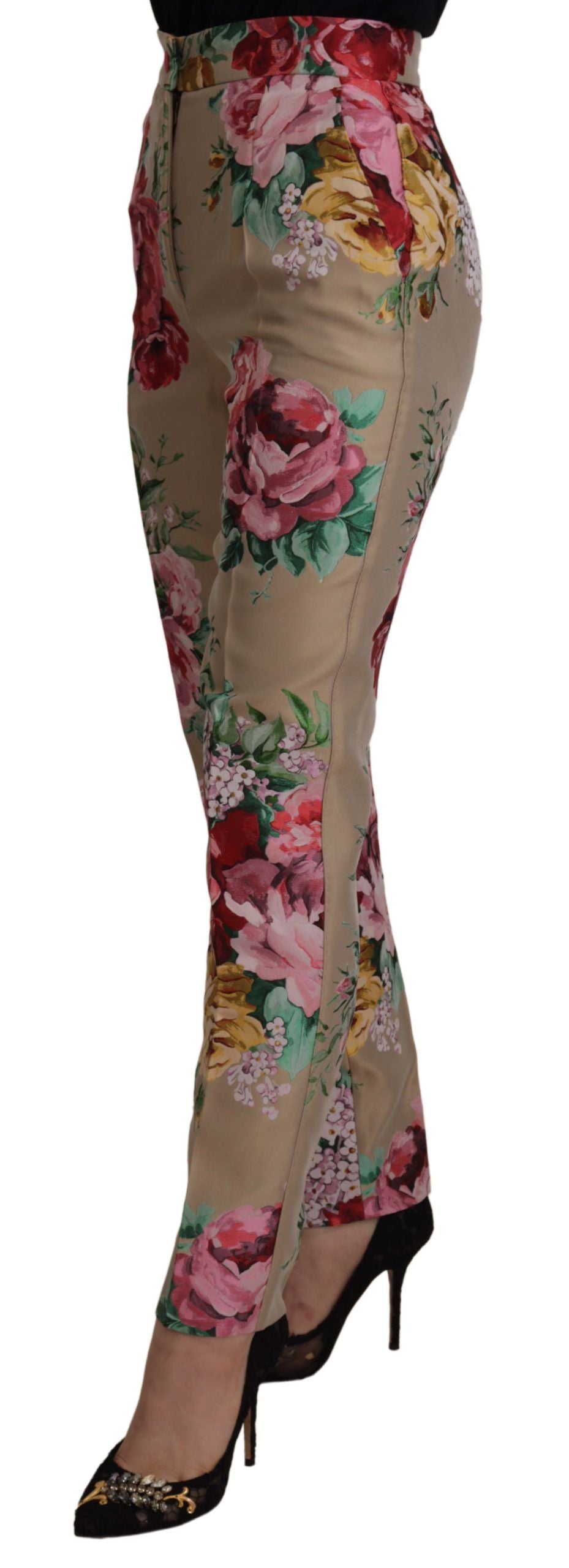 Dolce &amp; Gabbana Abito floreale beige con pantaloni a vita alta