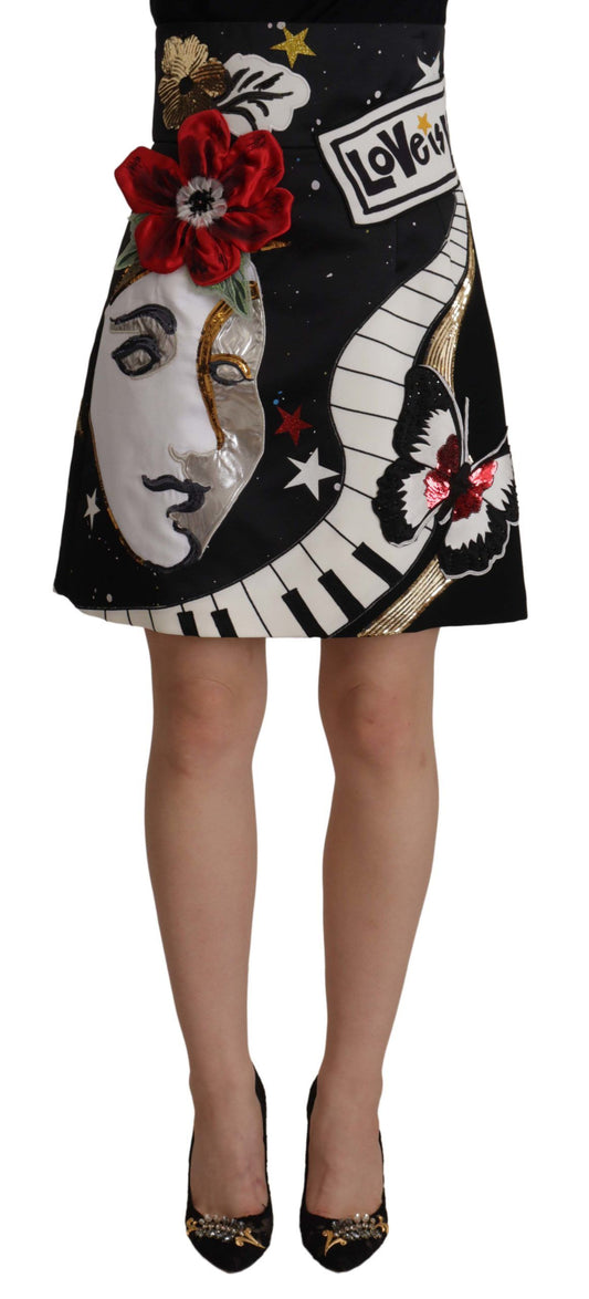 Gonna a pianoforte con paillettes e orologio nero Love di Dolce &amp; Gabbana