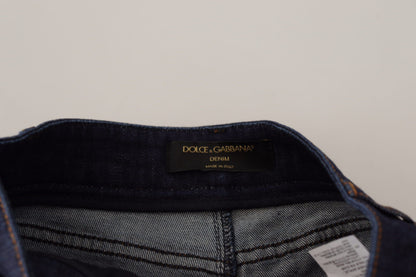 Pantaloncini corti in denim elasticizzato blu con cristalli Dolce &amp; Gabbana