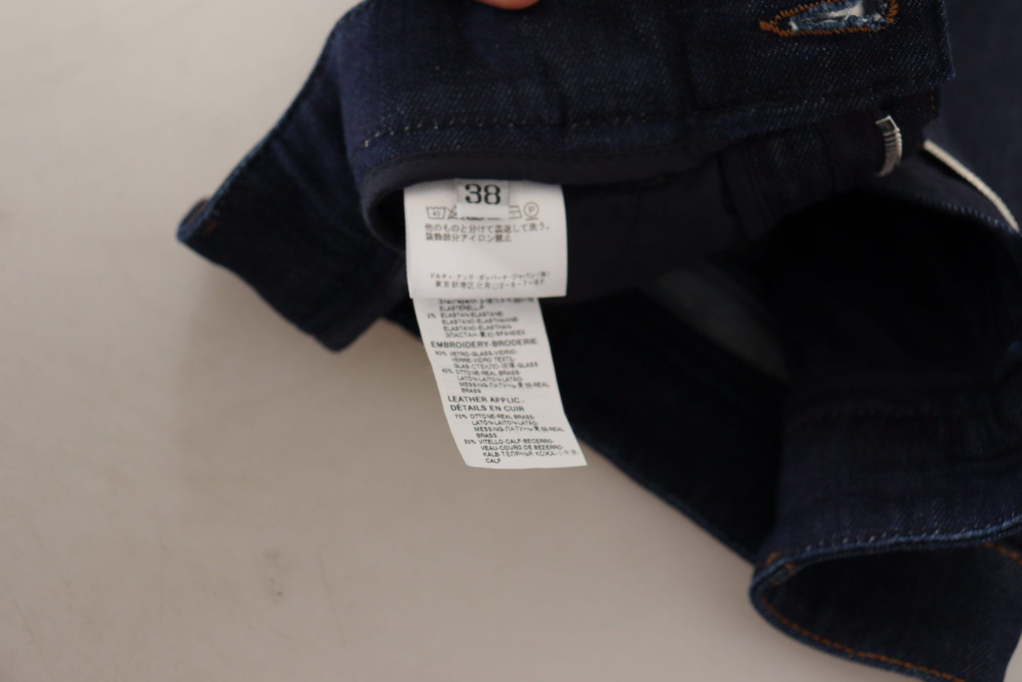 Pantaloncini corti in denim elasticizzato blu con cristalli Dolce &amp; Gabbana