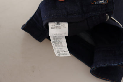 Pantaloncini corti in denim elasticizzato blu con cristalli Dolce &amp; Gabbana