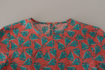 T-shirt in cotone con stampa di barche a vela rosa Dolce &amp; Gabbana