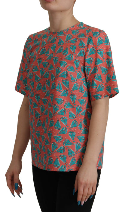 T-shirt in cotone con stampa di barche a vela rosa Dolce &amp; Gabbana
