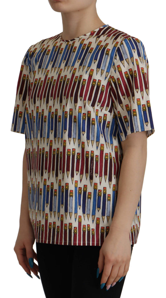 Dolce &amp; Gabbana T-shirt in cotone con stampa a matita bianca