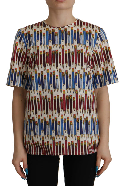 Dolce &amp; Gabbana T-shirt in cotone con stampa a matita bianca