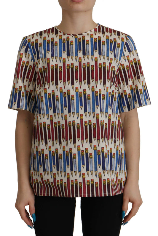 Dolce &amp; Gabbana T-shirt in cotone con stampa a matita bianca
