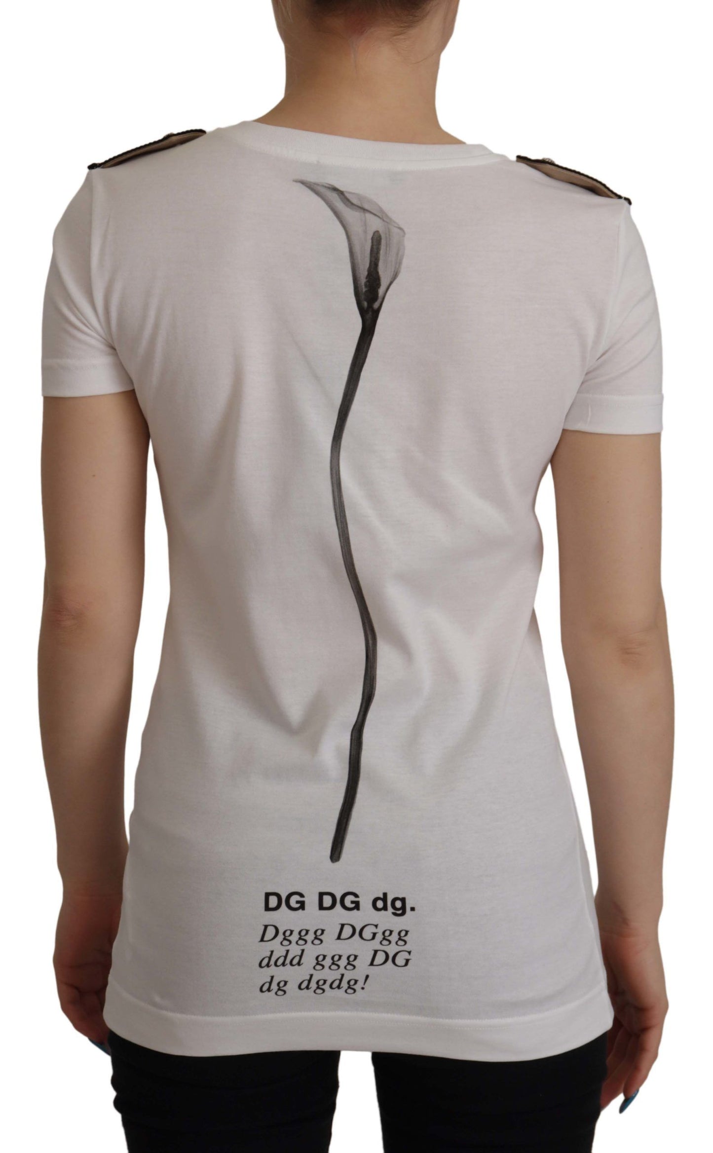 T-shirt girocollo in cotone con rose bianche e nere di Dolce &amp; Gabbana